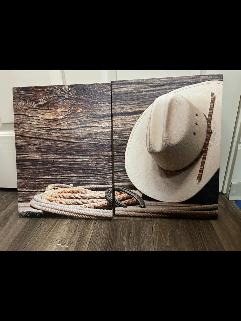 Canvas Wall Art - Beige Cowboy Hat and Rope decor farm house